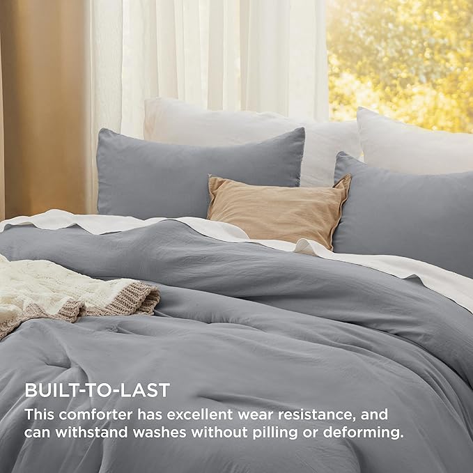 Bedsure King Comforter Set, Grey Soft Prewashed Bedding for All Seasons, 3 Pieces GentleSoft™ Bed Set, 1 Lightweight Comforter (104"x90") and 2 Pillowcases (20"x36")
