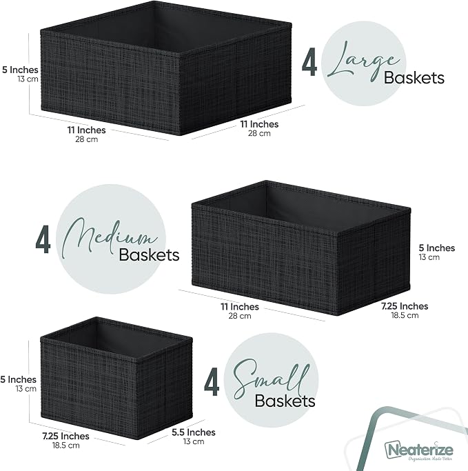 Drawer Organizer Clothes Set of 12 Black - Dresser Organizer For Nursery, Bedroom, Closet - Perfect Baby Clothes Organizer and Storage & General Nursery Organization or Dresser Drawer Organizers - Image 2