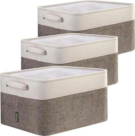 BALEINE 3 Pack Fabric Closet Storage Bins for Shelves, Linen Closet Organizers and Storage, Decorative Baskets for Organizing, Shelf, Clothes, Home, Office (Brown, 15"x11"x9.5") by BALEINE