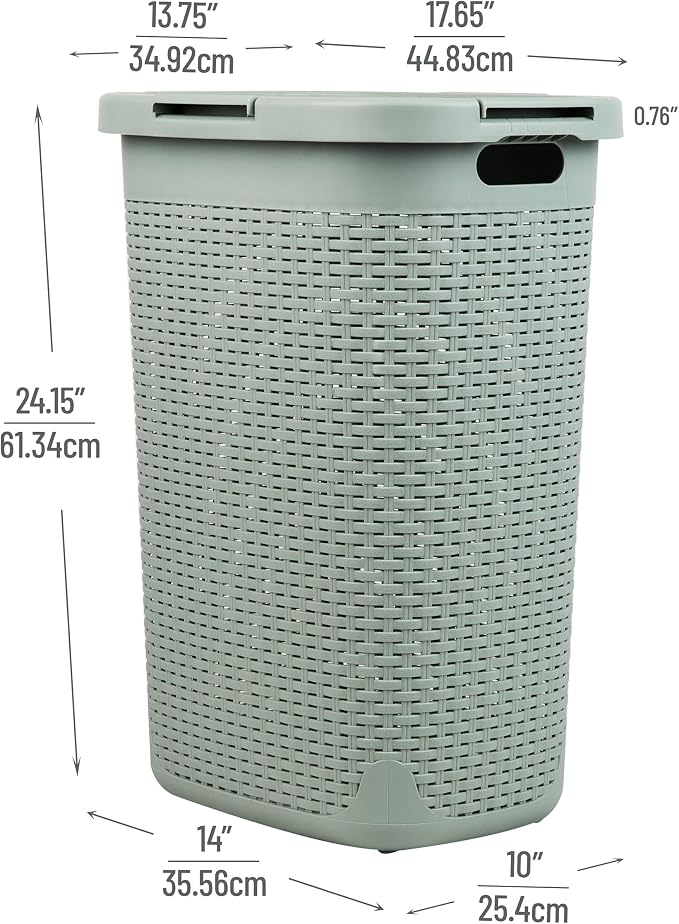 Mind Reader Slim Laundry Hamper with Lid, 60L Tall Clothes Basket, Narrow Tapered Design for Bathrooms, Closets and Laundry Rooms, Plastic, Mint - Image 3
