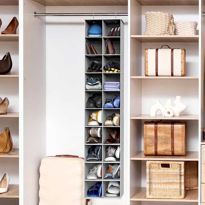 Simple Houseware 20 Section Shelves Hanging Shoes Organizer Holder for Closet, Gray - Image 2