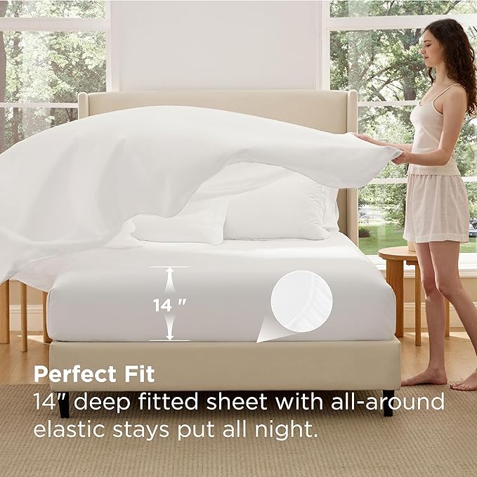 Bedsure 7 Pieces King Comforter Set Premium Series, Hotel Luxury Soft Bed in a Bag, Goose Down Alternative, Safe for Sensitive Skin Bedding Comforter All Season Medium Warmth, White Wavy Quilted