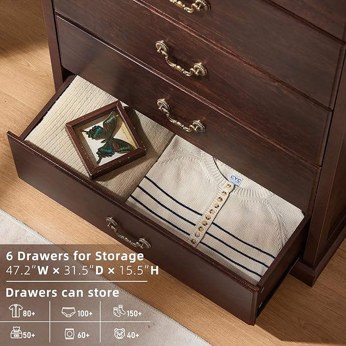 Farmhouse Dressers & Night Stand Set of 3,45" Tall Chest of Drawers, 18" Wide 2 Drawers End Table with Charging Station Set of 2,Furniture Dresser Sets for Home Walnut