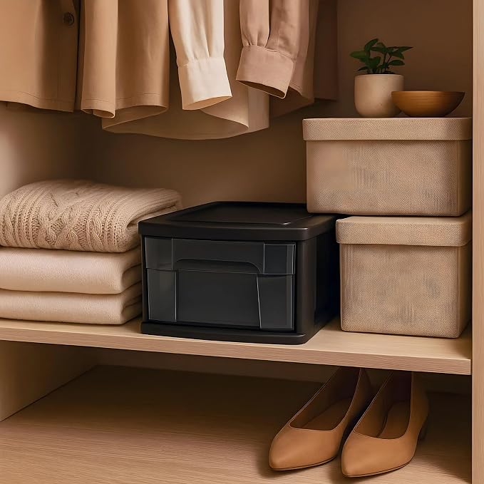 HOMZ 2-Pack 1-Drawer Storage Cart, Plastic Container w/Smoke Tint, 14.25" Wide Medium, Black Frame - Organizing Drawer Containers for Home, Bathroom, Bedroom, Office, and Classroom - Image 2
