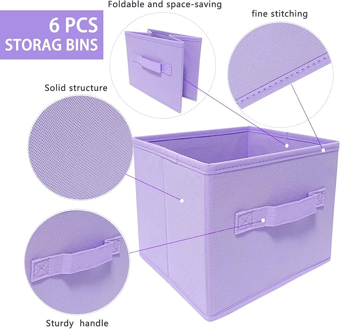 EBIGIC Purple Storage Bins [3 Pack] 9.0"x7.5"x7.5",Mini Storage Box Fabirc Foldable Closet Toy Organizer Collapsible Cloth - Image 3