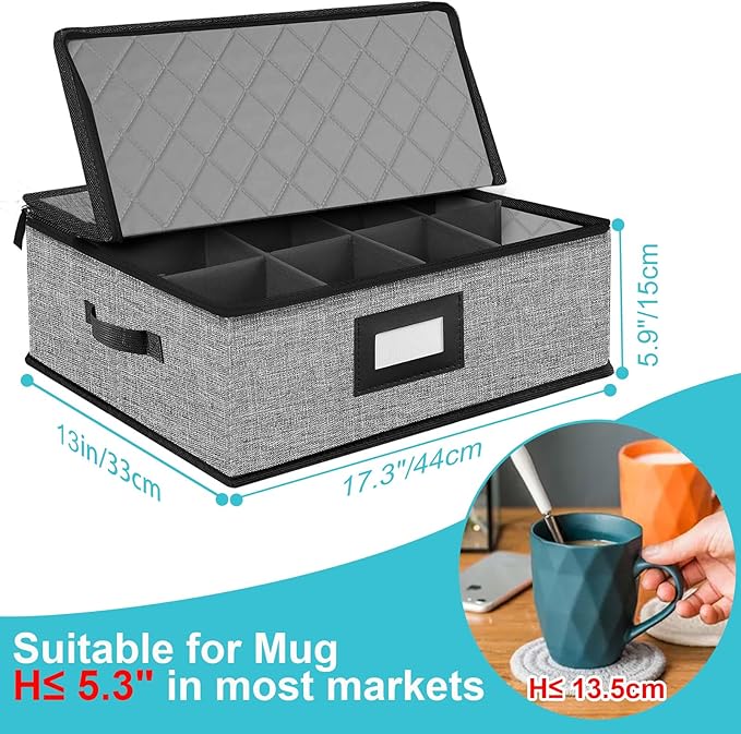 Quilted Mug Cup Storage Box-China Storage Containers Hard Shell,Cup Storage Containers with Lid for Moving Transport,Kichen Dinnerware Storage - Image 7