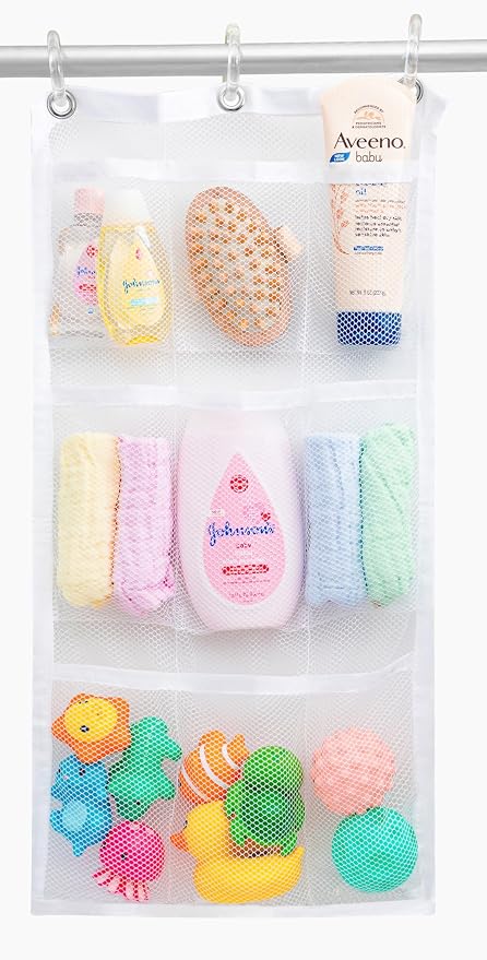 Handy Laundry Shower Curtain Bathroom Organizer -9 Pockets- Perfect for Organizing Home Bath, Your Toiletries and kid's Toys in Nine Durable Deep Mesh Pockets. Hang on Existing Shower Curtain Rings. by Handy+Laundry