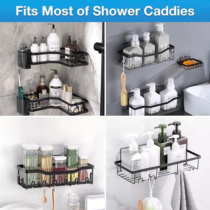 Upgraded Shower Caddy Adhesive Replacement,Strong Adhesive Hooks for Shower Caddy, Waterproof Shower Shelf Adhesive, Shower Adhesive Strips for Shower Organizer and Kitchen Racks (5 Pcs(Double Hooks)) - Image 6
