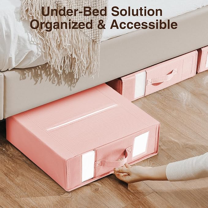 DIMJ Bed Sheet Organizers and Storage 6 Pack - Foldable Sheet Holder for Linen Bedding Storage Box for organization, Sheets Set Holder for Blanke, Towel (King & Queen Size), Pink - Image 5