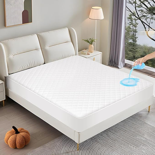 GUHER Waterproof Mattress Protector Queen Size,Breathable Bed Cover 3D Air Fabric Mattress Pad Cover,Noiseless＆Ultra-Soft Washable Bed Cover with 6"-14" Deep Pocket (White)