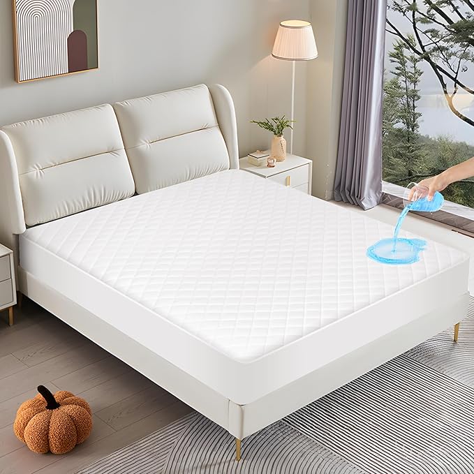 GUHER Waterproof Mattress Protector King Size,Breathable Bed Cover 3D Air Fabric Mattress Pad Cover,Noiseless＆Ultra-Soft Washable Bed Cover with 6"-14" Deep Pocket (White)