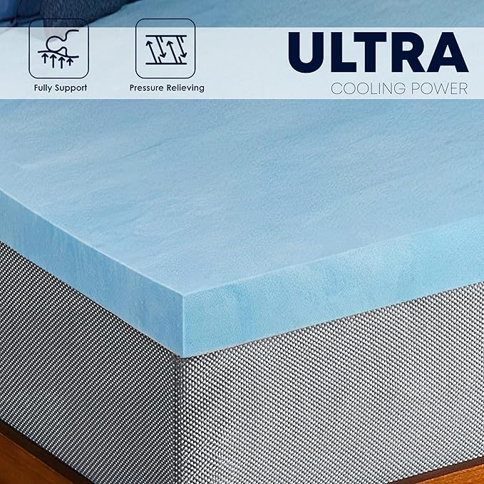 Greaton, 3-Inch Gel Memory Foam Mattress Topper, CertiPUR-US Certified for Superior Comfort and Support, King, Blue