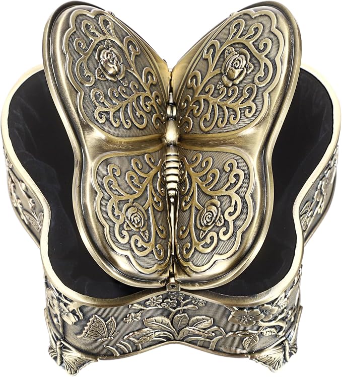 Hipiwe Vintage Metal Jewelry Trinket Box - Butterfly Shape Jewelry Organizer Treasure Chest Ring Holder Earrings Necklace Storage Box Keepsake Box,Brozne,Medium by Hipiwe