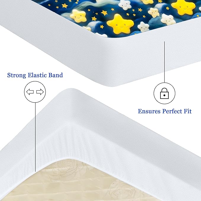 Sufdari Full Mattress Protector,Waterproof Mattress Protector,Fitted Sheet Style Mattress Cover with 18" Deep Pocket,Washable and Comfortable-Starry Sky,Full