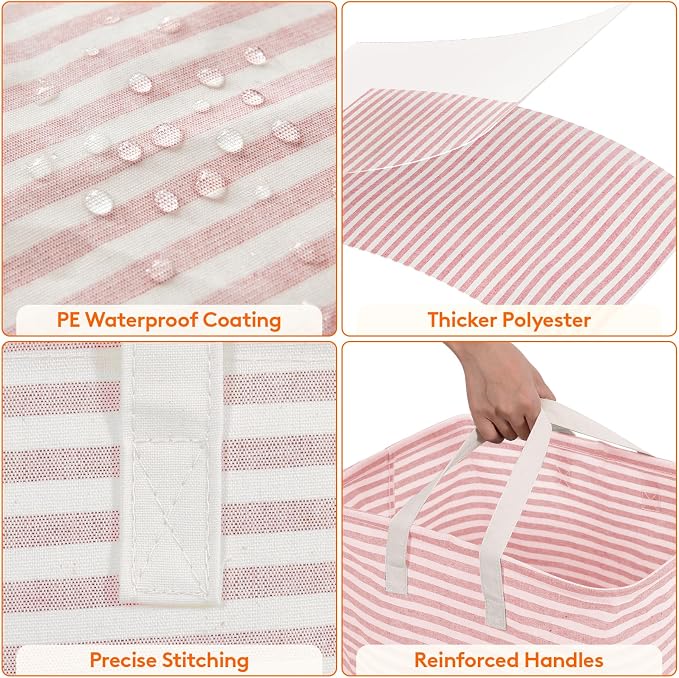 Lifewit 2 Pack Laundry Basket 85L Each, Collapsible Clothes Hamper with Reinforced Handles, Freestanding Waterproof Design for Bedroom and Laundry Room, Grey&Pink 170L Total - Image 6