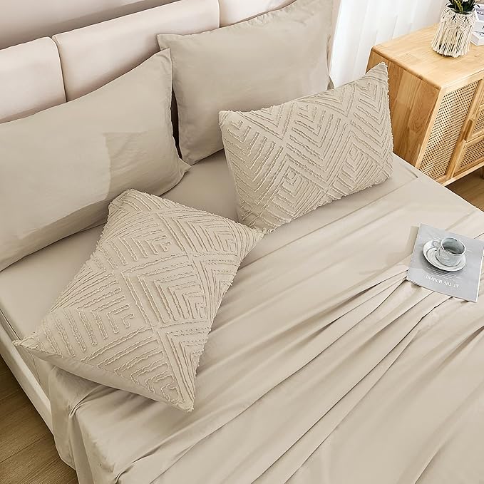 Andency Bed in a Bag King Khaki- 7 Pieces King Size Comforter Set Bedding Comforter Sets, Tufted Lightweight Fluffy Bed Set with Comforter, Sheets, Pillowcases & Shams for All Season
