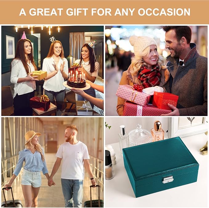 Jewelry Organizer Box Leather Jewelry Box for Girls Womens Earring Organizer with Lock Double Layers Jewelry Case Removable Tray for Necklace Earring Ring with Polishing Cloth and Jewelry Bags - Image 7