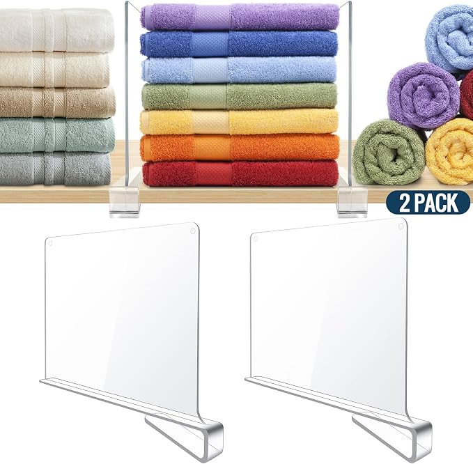 BAUMFEUER 2 Pack Clear Acrylic Shelf Dividers for Closet Shelf Organizer of Bedroom Kitchen Office Bathroom Organizer for Clothes Books and Handbags by BAUMFEUER