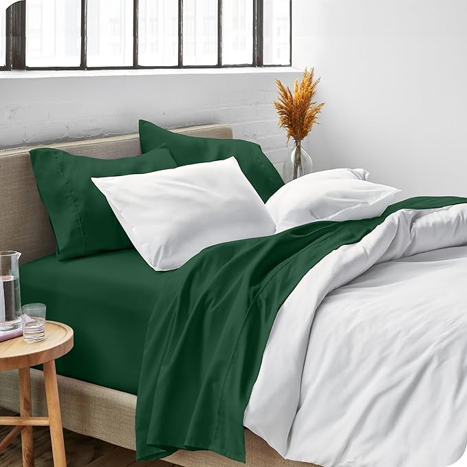 Bare Home Twin XL Sheet Set - 1800 Ultra-Soft Microfiber Twin Extra Long Bed Sheets - Double Brushed - Deep Pockets - Easy Fit - 3 Piece Set - Bedding Sheets & Pillowcases (Twin XL, Forest Green)