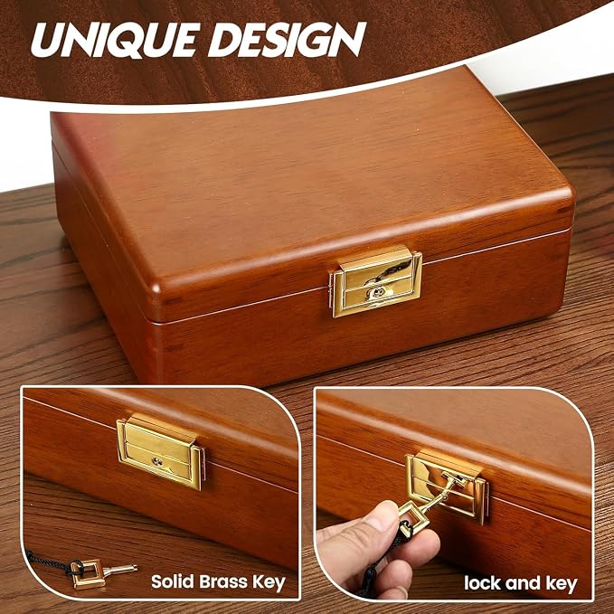 Solid Walnut Wood Jewelry Organizer Box with Lock,2-Layer Vintage Jewelry Box for Men Women, Velvet-Lined Storage for Earrings Rings Necklaces Bracelets Watches Gift Beige - Image 6