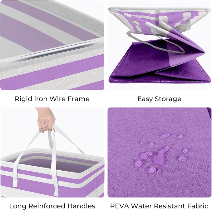 HomeHacks 2 Pack Large Laundry Baskets, Waterproof, Freestanding Laundry Hampers, Collapsible Clothes Hamper with Reinforced Handles in Laundry, College Dorm, Bathroom, Bedroom (Purple, 100Lx2) - Image 2