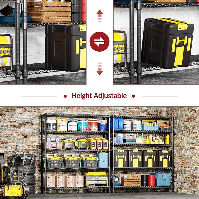 IZEUK 5-Tier Adjustable Heavy Duty Metal Storage Shelving Unit, Wide Utility Rack Organizer for Garage, Basement, Kitchen, Office, Warehouse (Black, 17.7" D x 59.1" W x 70.9" H) - Image 6