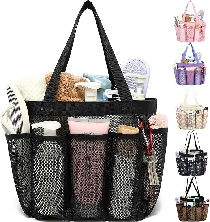 Fammart Mesh Shower Caddy Portable for College Dorm Room Essentials, 8-Pocket Large Shower Basket Tote Bag with 2 Handles for Toiletry, Bathroom, Beach, Camp, Gym by Fammart