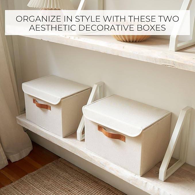 ZICOTO Decorative Linen Storage Boxes with Lids - Large Set of 2 Organizer Bins for Your Home Decor - The Perfect Container to Safely Store Photos, Documents and Memory Box Keepsakes in Style - Image 5
