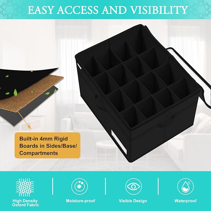 Luvhomee Shoe Storage Organizer, Fits 16 Pairs, Large Shoe Organizer Box for Closet, Clear Foldable Shoes Containers w/Bottom Support, Space Saving Shoe Cubby Storage Boxes w/Reinforced Handles, Black - Image 4