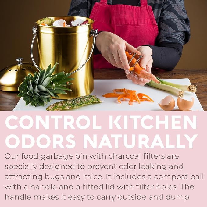 EPICA Countertop Compost Bin Kitchen | 1.3 Gallon | Odorless Composting Bin with Carbon Filters | Indoor Compost Bin with Lid | Stainless Steel Kitchen Composter for Food Scraps & Waste Recycling - Image 6