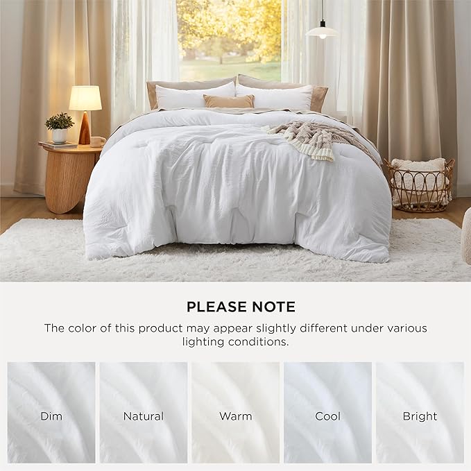 Bedsure Super King Plus Comforter Set, White Soft Prewashed Bedding for All Seasons, 3 Pieces GentleSoft™ Bed Set, 1 Lightweight Comforter (128"x120") and 2 Pillowcases (20"x36")