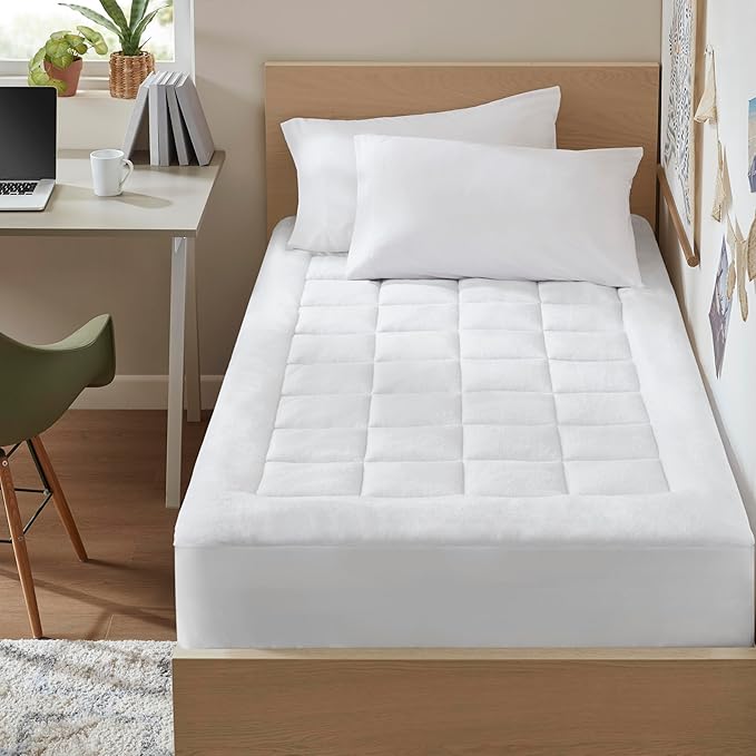 Madison Park Waterproof Mattress Protector, Cloud Soft Plush Mattress Cover, Overfilled Mattress Pad, Fitted Pocket Fits Up to 18 Inch, Machine Washable Bed Cover, White Twin XL