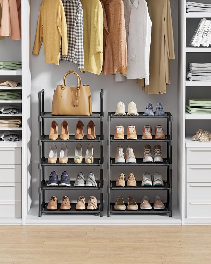 Kitsure Shoe Rack - 10-Tier Shoe Organizer with Detachable Fabric Shelves & Metal Frame, Tall Shoe Rack for Closet, Entryway, Living Room, 16.9" Wide - 10 Tier, Black - Image 5