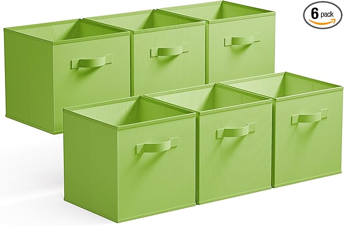GRANNY SAYS Cube Storage Bins, 11 Inch 6 Pack Cube Storage Organizer, Foldable Fabric Storage Bins with Handle, Storage Baskets for Shelves, Closet, Light Green by GRANNYSAYS