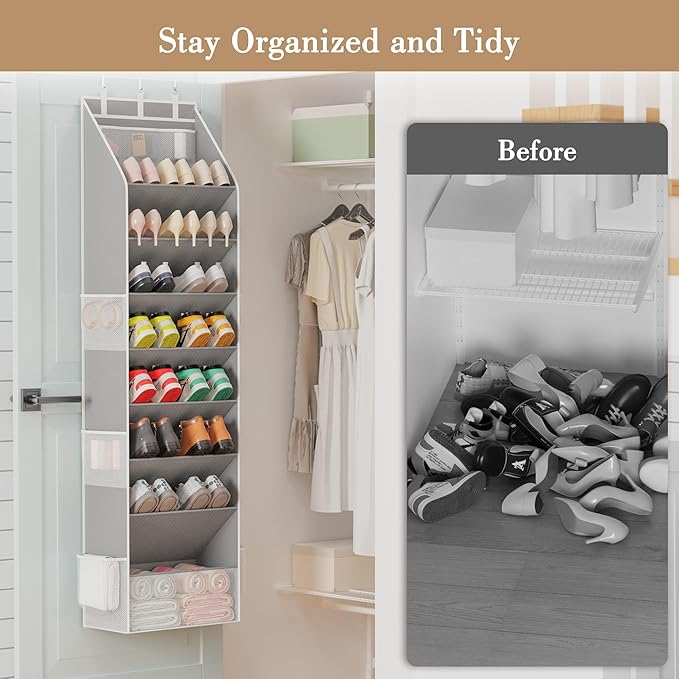 Criusia Shoe Organizer, Over the Door Shoe Organizer, Hanging Closet Shoe Storage with Large Deep Pockets, Fits 16–24 Pairs of Sneakers, Sandals, Boots, Gray - Image 2