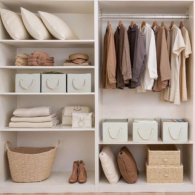 StorageWorks Fabric Storage Bins for Shelves, Storage Baskets for Closet Organization, Organizer Bins for Clothes Storage, Beige, White & Ivory, 3-Pack, Small - Image 3