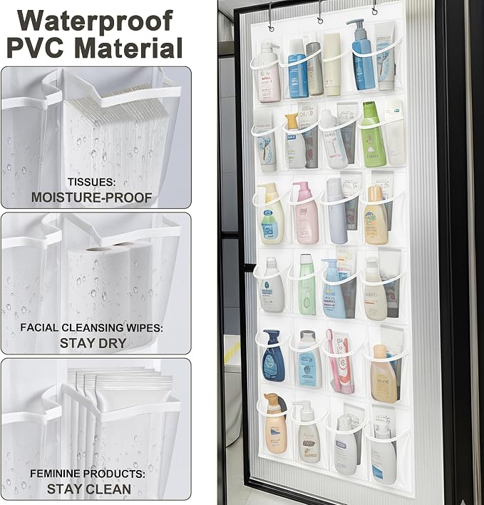 Over the Door Shoe Organizer - 2 Pack Shoe Rack for Door with 24 Pockets and Hooks, Shoe Holder Back of Door Organizers for Shoes, Hanging Shoe Organizer for Space Saving, White - Image 6