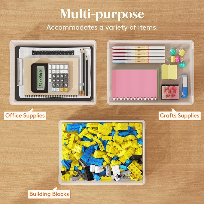 Lifewit 4 Pack Paper Organizer Storage, 32 x 23 cm/12x9 Multi-Purpose Plastic File Box with Latching Lids, Containers for A4, 8.5" x 11" Letter, Scrapbook, Document, Magazine, Art Supplies, Clear - Image 4