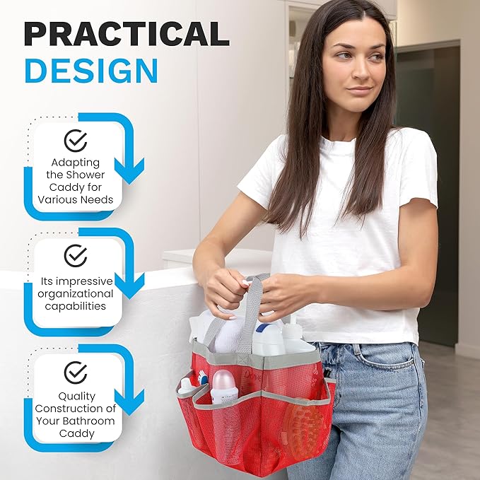 Handy Laundry Mesh Shower Caddy – 7 Pocket Portable Organizer Tote for Dorm, Gym, Travel & Bathroom – Quick Dry Collapsible Bag for College Essentials, Toiletries & Cleaning Supplies (Pink) - Image 4