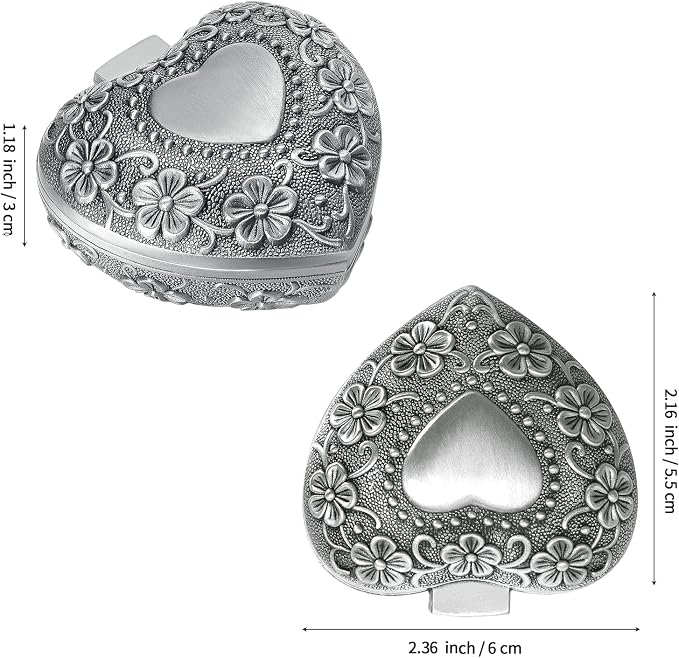 Vintage Metal Jewelry Gift Box, Small Heart Shape Trinket Storage Organizer Case for Ring/Earrings/Necklace/rosary, Keepsake Treasure Holder Box for Bedside Dresser Decorative (Style 1) - Image 2
