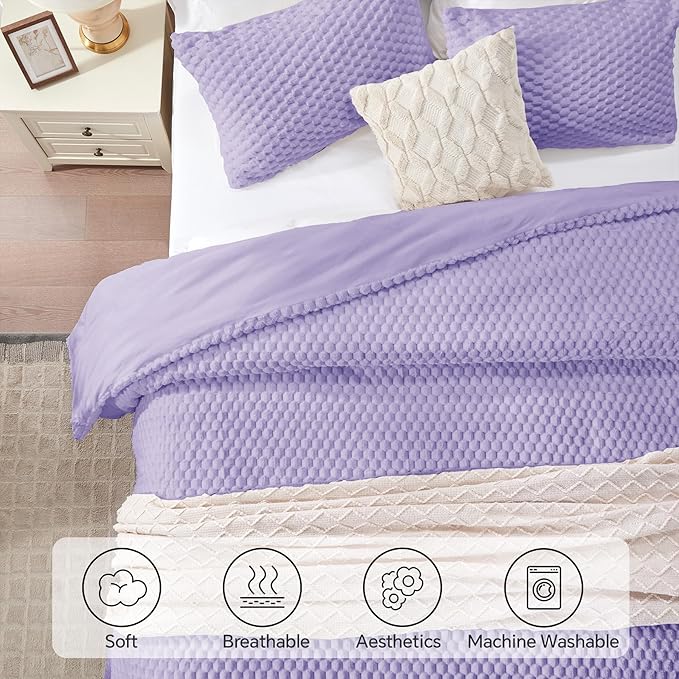 BEDELITE Fluffy Twin Comforter Set - Light Purple Fleece Soft Comforter for Twin Size Bed, Luxury Warm Bedding Set for Winter, Fuzzy Bed Set 2 Pieces (1 Comforter, 1 Pillowcase)