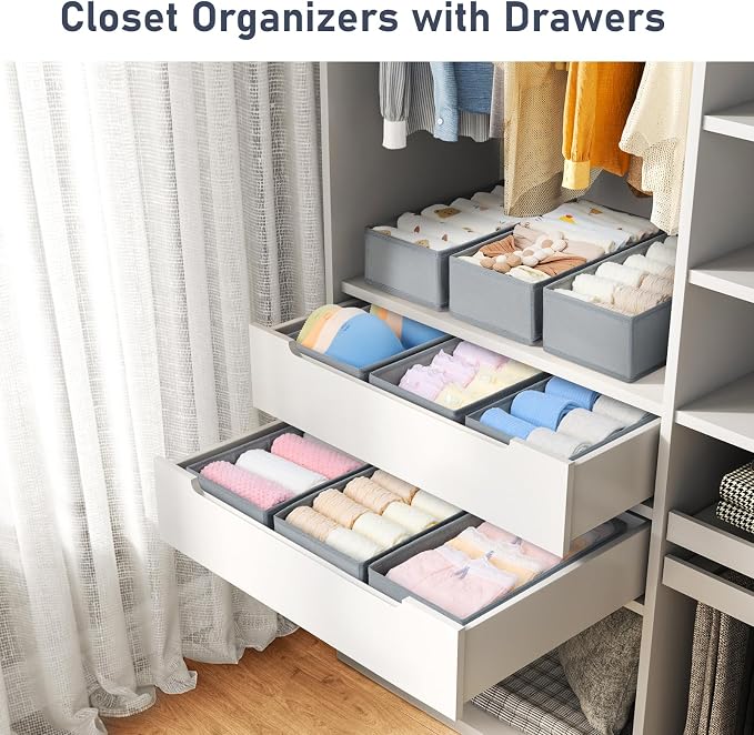DIMJ Drawer Organizer Clothes - Underwear Organizer Small Sock Organizer Closet Organizers and Storage Box Dresser Drawer Dividers for Baby Clothes,Bra,Socks, Belt, Tie, Set of 6,Grey - Image 3
