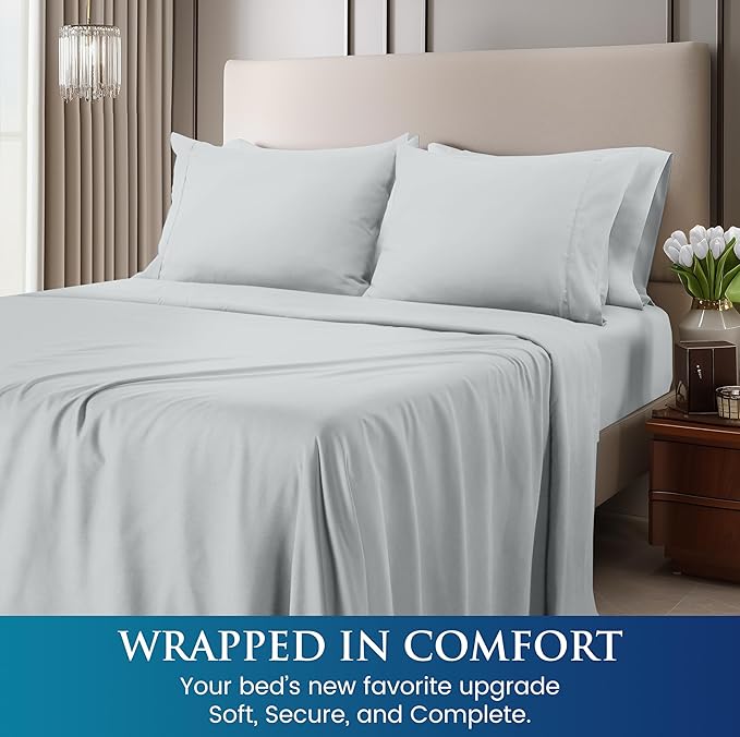 Utopia Bedding Queen Size 4 Piece Sheet Set - Brushed Microfiber - Soft Bed Sheets for Queen Size Bed Set - Includes 1 Fitted, 1 Flat, & 2 Pillow Cases - Deep Pocket (Light Grey)