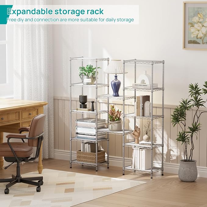 SINGAYE 6 Tier Shelf Wire Shelving Adjustable Storage Shelves Rack Standing Units for Kitchen Closet Laundry Bathroom Organizers Metal Pantry Narrow Mesh Gaps 10" D x 16" W x 60" H Gray - Image 5