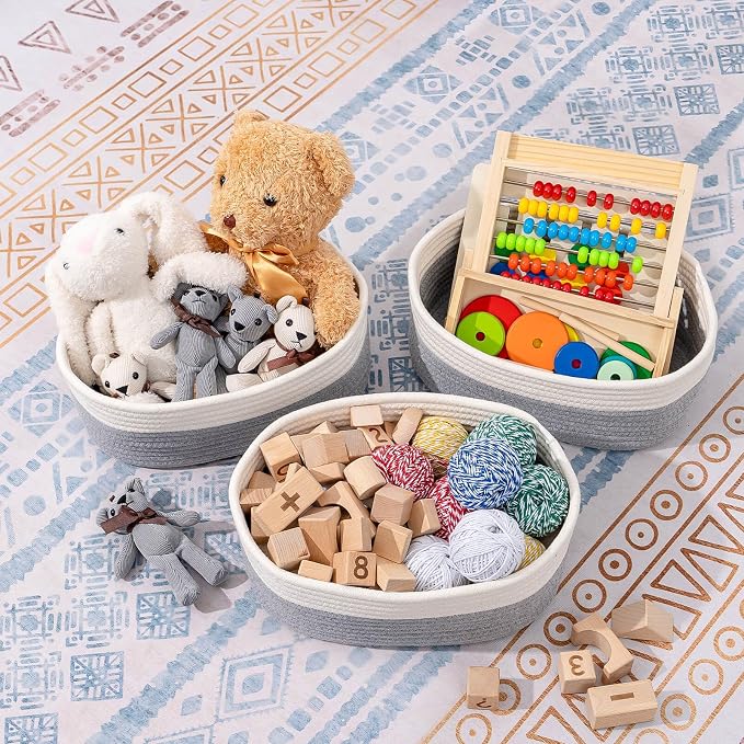 CubesLand Cube Shelf Storage Baskets for Organizing, Woven Shelf, Closet Bins Shelves Toy Basket Box Nursery Baby 2 Packs Organization Off White/Light Gray - Image 2