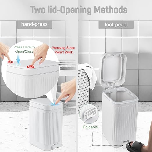 rejomiik Small Bathroom Trash Can with Lid Slim Soft Close Garbage Can Step Wastebasket Container Trash Bin for Office Bedroom Kitchen Living Room (1.9 Gallon White) - Image 3
