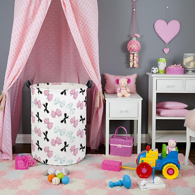 HIYAGON Butterfly Baby Laundry Basket Baby Hamper for Nursery Girl Kids Butterfly Hamper Cute Kids Toys Storage Bin Organizer Butterfly Room Decor for Home(Bowknot) - Image 4