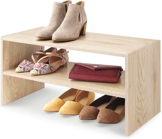 Whitmor Wood Stackable 2-Shelf Shoe Rack, White Oak, 24 inches by Whitmor