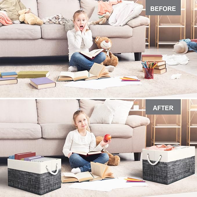 Fab totes Storage Bins [4-Pack], Foldable Storage Baskets for Organizing Toys, Books, Shelves, Closet, Large Storage Box with Rope Handles, Sturdy Organizer Bins, White & Black - Image 6