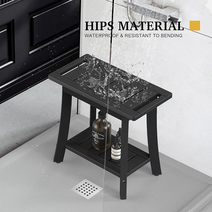 HIPS Shower Bench Inside Shower Stool with Storage Shelf, Waterproof Spa Bath Chair for Bathroom, Seat or Organizer for Living Room, Bedroom - Great for All Ages Unisex Elderly (Medium, Black) - Image 4